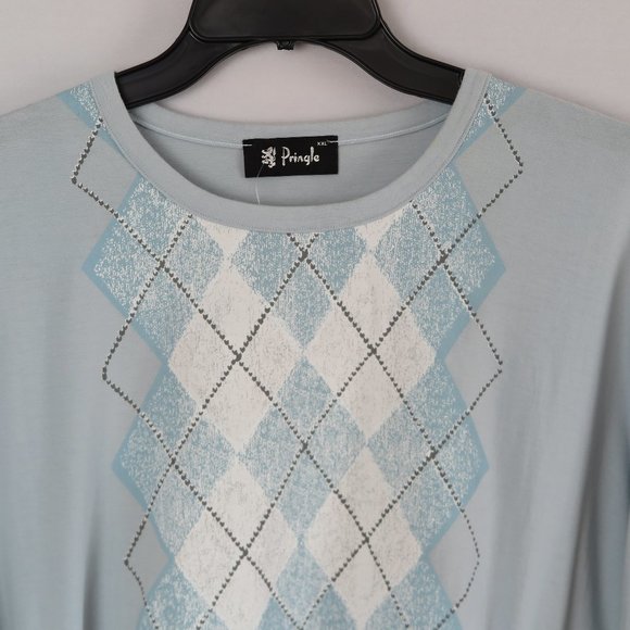 NWT PRINGLE Unisex Sky Blue Argyle Long Sleeve Cotton Top Size XXL - Picture 3 of 10
